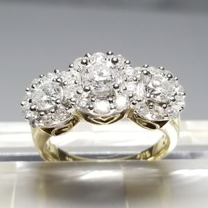 Genuine 14kt Triple Halo Diamond Ring  Sz 7